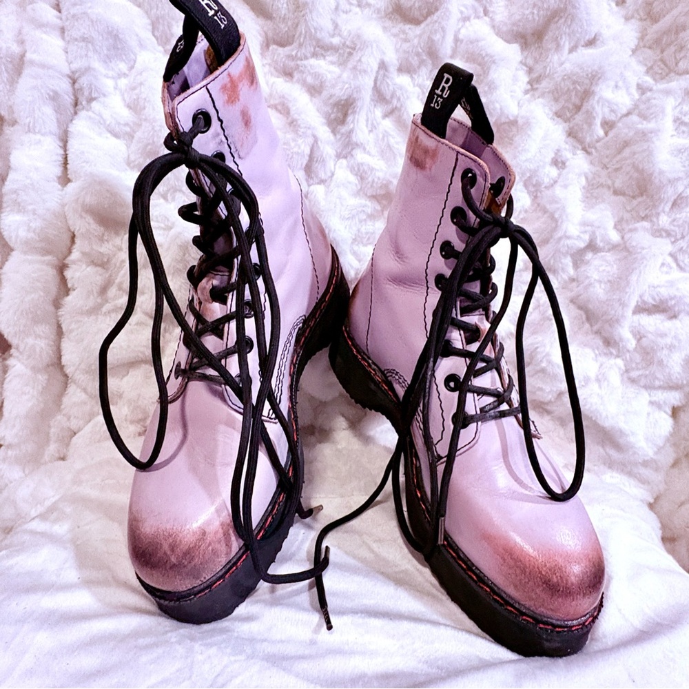 R13 Single Stack Lilac Distressed Combat Boots Sz 39